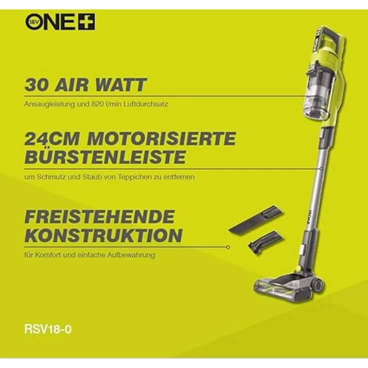 RYOBI 18 V ONE+ Akku-Bodenhandsauger RSV18-0 (30 AirWatt Saugleistung, 820 l/min Luftstrom, 24 cm breite Bodendüse, ohne Akku und Ladegerät), Grün – Bild 4