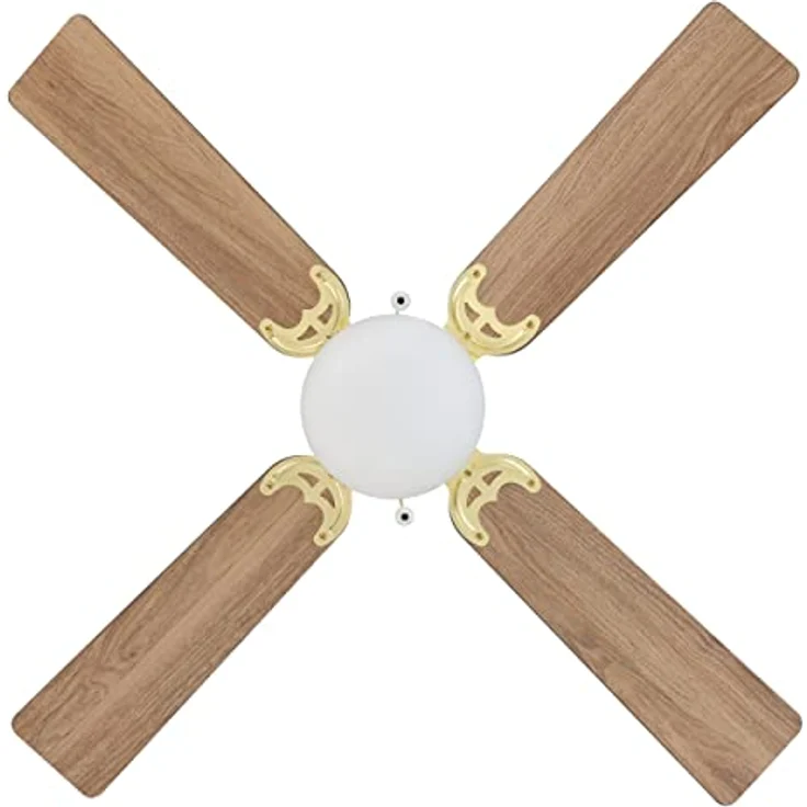 EGLO Deckenventilator Fortaleza, 4 Flügel Ventilator mit Zugkette, Beleuchtung, Sommer-Winter Betrieb, Holz, brünierter Stahl und weißem Glas, 106,6 cm – Bild 3
