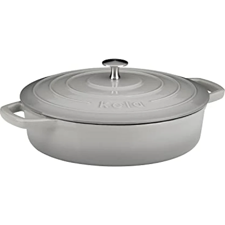 kela 12611 Bräter mit Deckel, Gusseisen, Emaille-Beschichtung, Hohe Wärmespeicherung, Induktionsgeeignet, 3,2 L, Grau, Rund, Calido – Bild 1