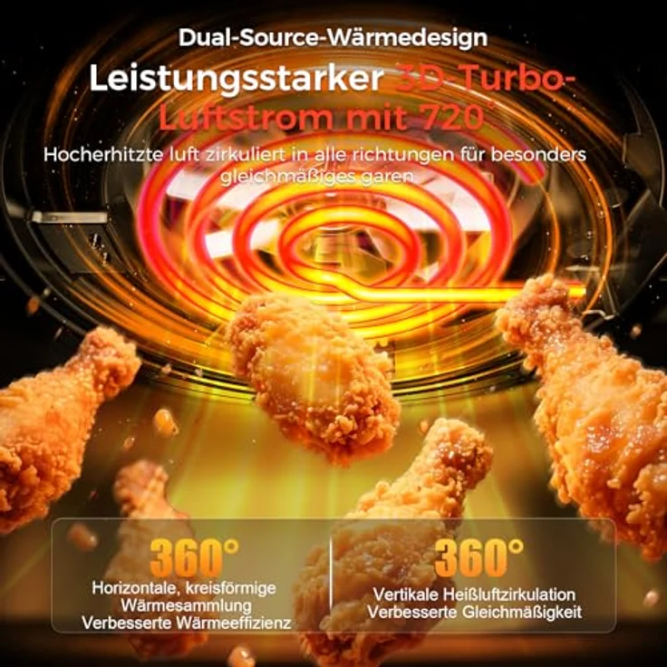 YASHE 4,2L Heißluftfritteuse mit 1500W, LED-Touchscreen, 6 Programmen, rot – Bild 3