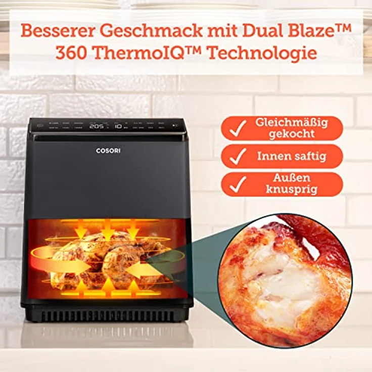 COSORI Heißluftfritteuse XXL, Dual Blaze, 6,4 L(1.81kg) Wifi verbunden, Airfryer mit 12 Multifunktionen, 90+ Online Rezept & Rezeptbuch, Full Touch Screen, 1700W, Dunkelgrau – Bild 3