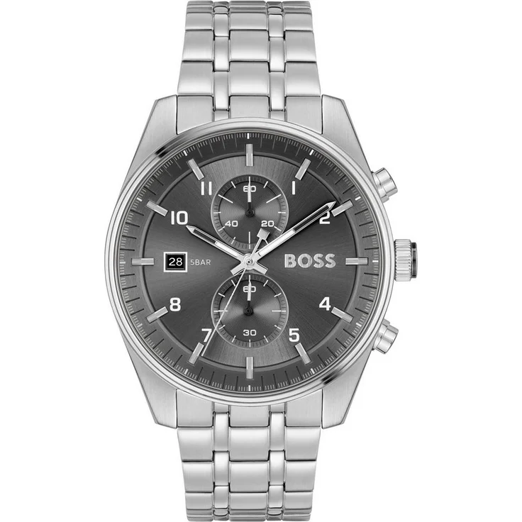 BOSS Chronograph SKYTRAVELLER, Herrenuhr, Quarzuhr, Stoppfunktion, Datum, silberfarben – Bild 1