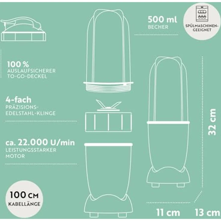 GOURMETmaxx Mr. Magic Power 400 Pro, Standmixer mit 500 ml Becher und Edelstahl-Kreuzklingenaufsatz für Shakes und Smoothies – Bild 6