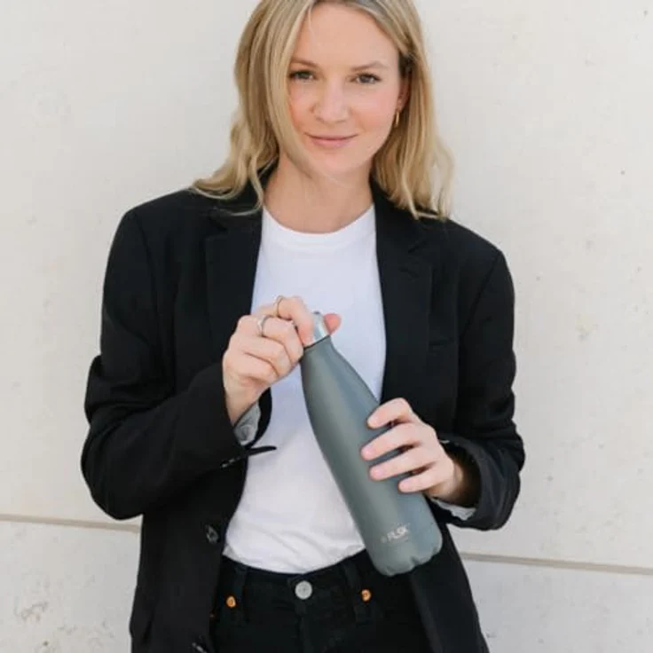 FLSK Trinkflasche I Premium Edelstahl-Thermosflasche I 24 Std. kalt & 18 Std. heiß (stone, 1000 ml) – Bild 2