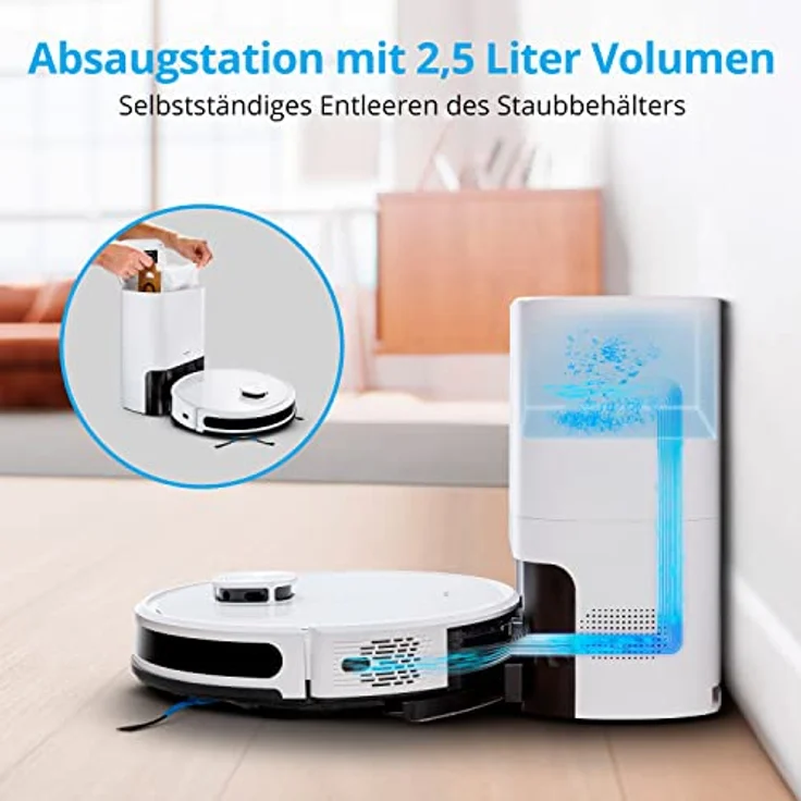 MEDION Saugroboter mit Absaugstation und Wischfunktion X20 SW+ (Lasernavigation, Starke 3000Pa Saugkraft, 2in1 Roboterstaubsauger, präzise Kartenerstellung, Go & No Go Bereiche, mehrere Etagen) – Bild 3