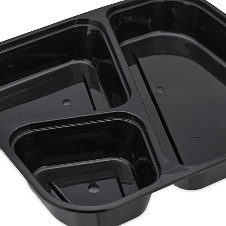 Relaxdays 24er Set Meal-Prep-Boxen, Lunchbox mit 3 Fächern, mikrowellen- und gefriergeeignet, Schwarz – Bild 6