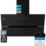 KKT KOLBE Dunstabzugshaube ECCO9005SM, 90 cm Kopffrei mit 782 cbm/h Umluft/Abluft, Smart WiFi, Schwarz Glas, RGBW-LED-Beleuchtung, Touch-Steuerung