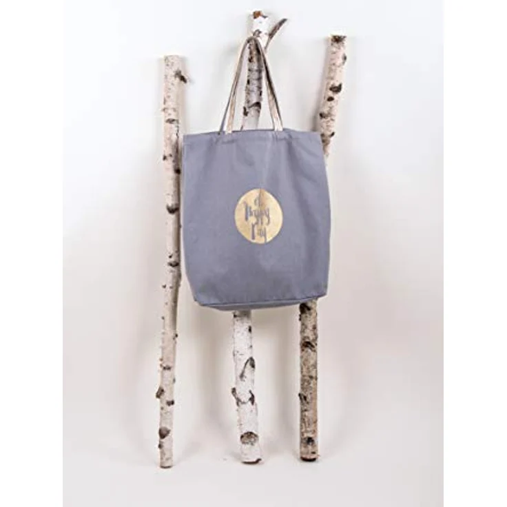 Rayher 53990564 Canvas Henkeltasche, grau, Schultertasche mit goldfarbenem Kunstlederbesatz, 46 x 46 x 11 cm, waschbar, unbedruckt, ideal für Freizeit und Shopping – Bild 5