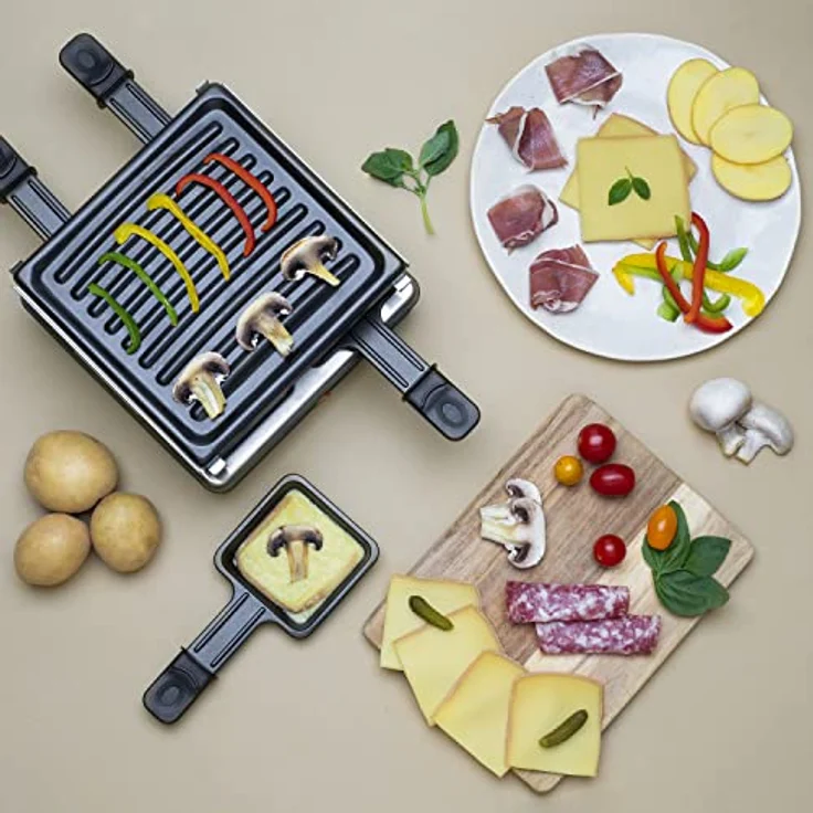 Raclette- & Grill für 4 Personen LUGA40 Wëasy, abnehmbare Grillplatte, leicht zu reinigen, 4 Pfannen mit Antihaftbeschichtung, spülmaschinenfest, schwarz, 600 W – Bild 5