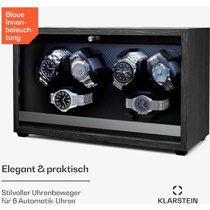 Klarstein Uhrenbeweger Brienz, Vintage für 6 Uhren, 4 Rotationsmodi, Holz-Optik, USB-betrieben – Bild 2