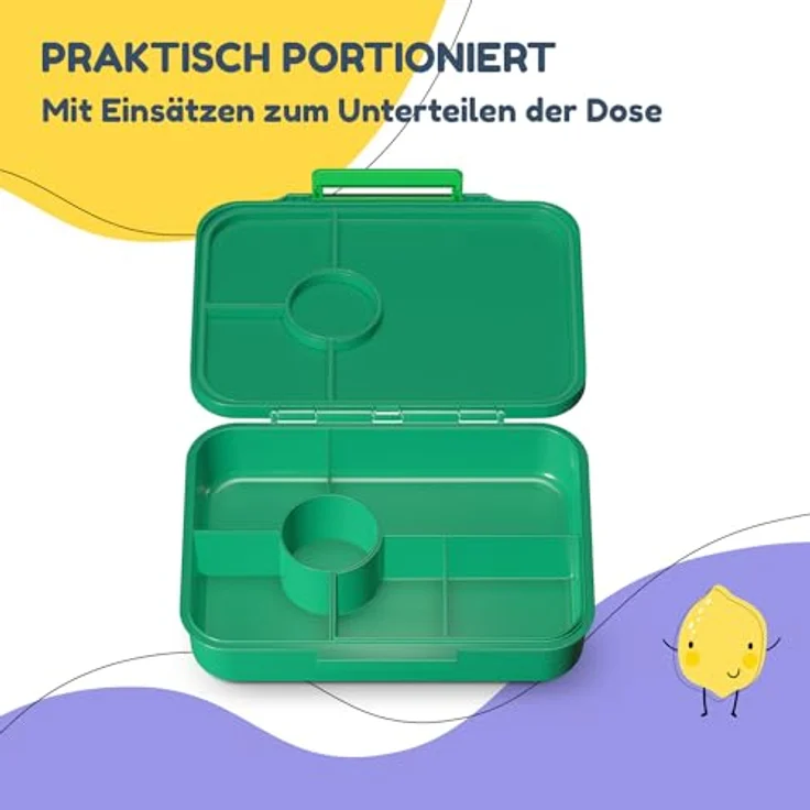 schmatzfatz Lunchbox, Unterteilte Brotdose Kinder, Lunchbox mit Fächern, Bunte Bento-Box für Schule & Kita, BPA-Freie Schuldose für Mädchen & Jungen, Jausenbox Spülmaschinenfest & Auslaufsicher – Bild 4