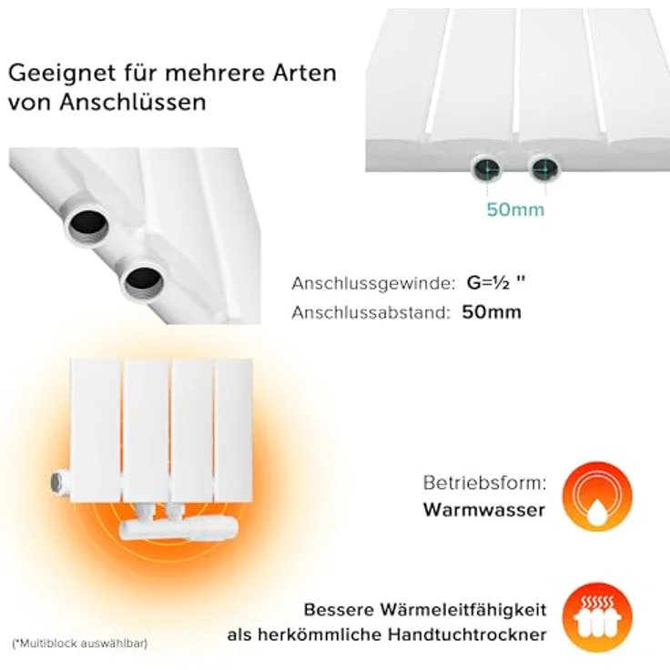 doporro Design Badheizung Flachheizkörper 160x31cm Weiß Vertikal Mittelanschluss – Bild 5