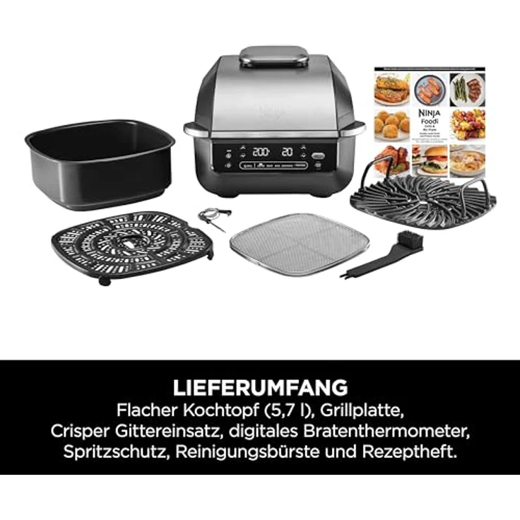 Ninja 5-in-1-Grill & -Heißluftfritteuse für den Innenraum, 5 Kochfunktionen, für bis zu 4 Burger, 5,7-l-Fassungsvermögen, raucharm, Schwarz/Silber – Bild 2