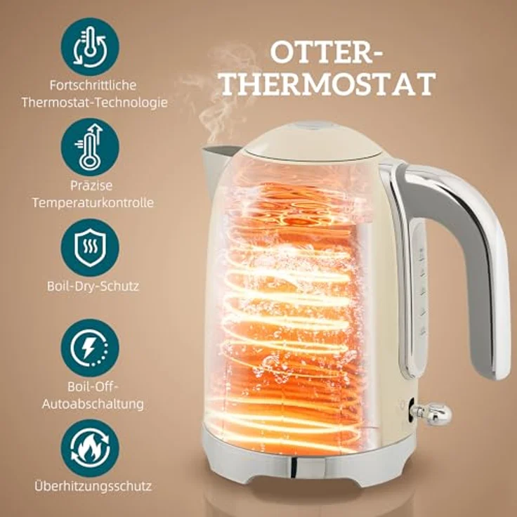 HOMCOM Toaster- und Wasserkocher-Set, 2 Schlitze Toaster mit 7 Bräunungsstufen und 1,7 L Wasserkocher, cremeweiß – Bild 3