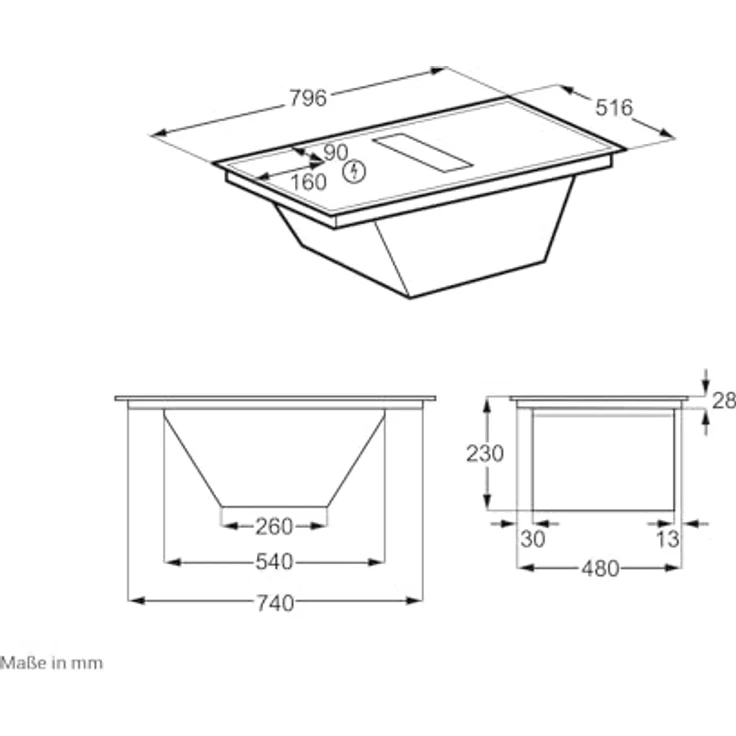AEG OCH84B03XB Bridge XTM Kochfeldabzug Induktion, Umluftbetrieb, Lüften-Funktion, 796 x 516 mm – Bild 5