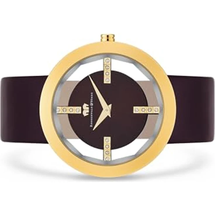 Rhodenwald & Söhne Lucrezia Damenuhr Edelstahl Gold 3 ATM mit Kristallen von Swarovski® Lederarmband Braun - Fashion-Uhr Frauen Skeletonoptik – Bild 5