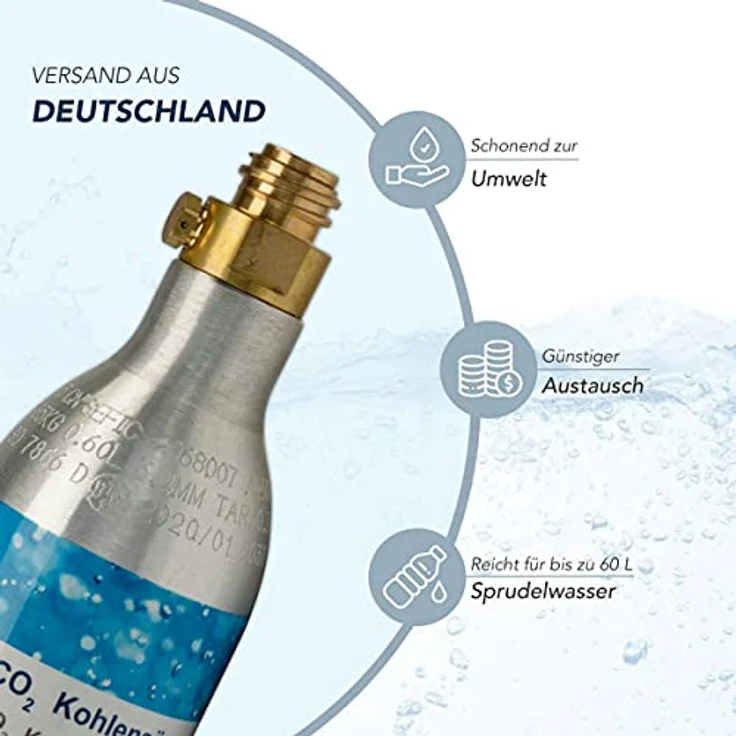 BlueCraft Wassersprudler, Universal CO2 Zylinder 425 g Kohlensäure für bis zu 60l Sprudelwasser – Bild 6