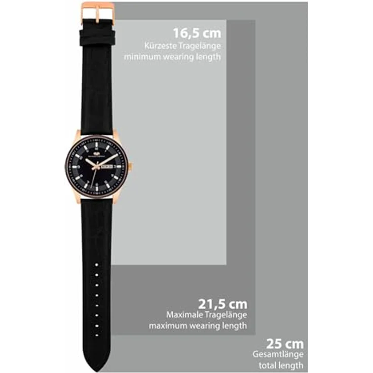 Rhodenwald & Söhne Couragian Herrenuhr Quarzuhr Edelstahl roségold/schwarz 5 ATM - Präzisions-Quarzwerk Echtlederarmband schwarz – Bild 3