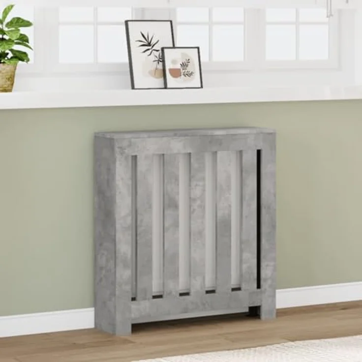 vidaXL Heizkörperverkleidung Betongrau, Holzwerkstoff 78x20x82 cm mit modernem Latten-Design und pflegeleichter Oberfläche – Bild 2