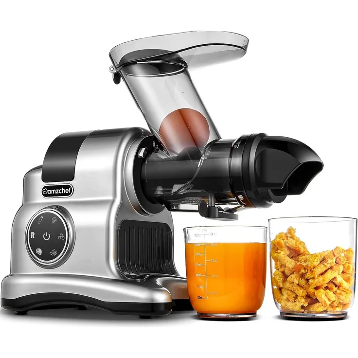 AMZCHEF Slow Juicer ZM1517, 80 mm Einfüllschacht, 2 Geschwindigkeitsstufen, Rücklauffunktion, leise unter 60 dB, bis zu 90 % Saftausbeute, 150 W