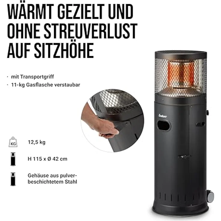 Enders® Terrassenheizer POLO Black 2.0, Gas-Heizstrahler mit stufenloser Regulierung 3-6kW, Edelstahlbrenner, ENDUR Reflexionssystem, Transporträder, Umkippsicherung, schwarz – Bild 4