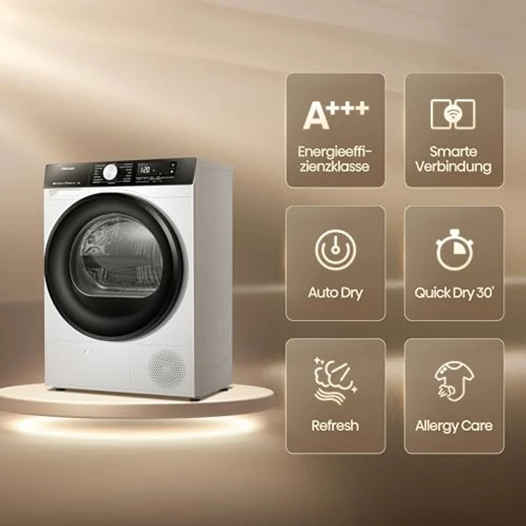 Hisense DH3S902BW3, 9KG Kondensation mit Wärmepumpe, 16 Programme, TwinAir, Weiß, EEK A – Bild 3
