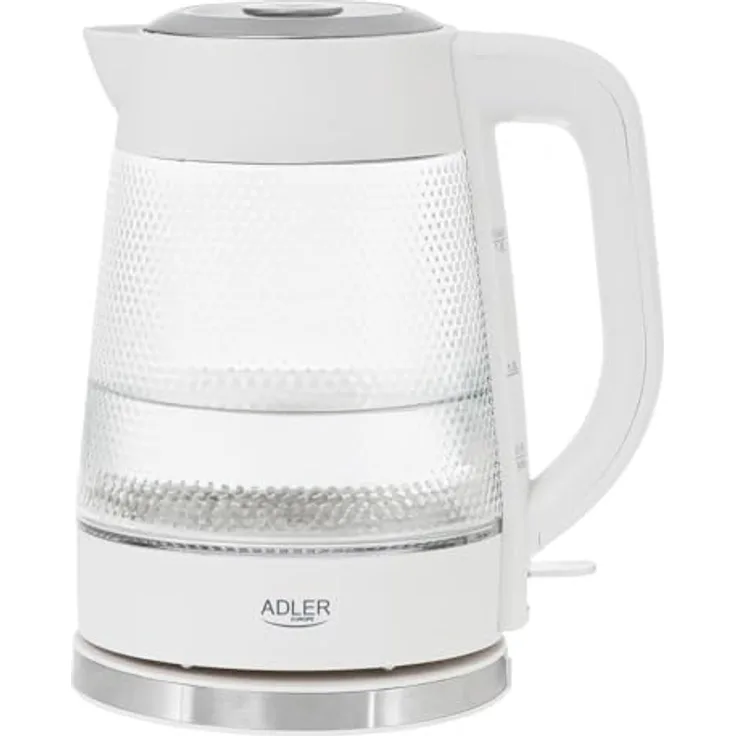 ADLER EUROPE AD 1306 Glas-Wasserkocher, 1,8 L, 1850W, mit LED-Beleuchtung und Wasserstandsanzeige, Weiß