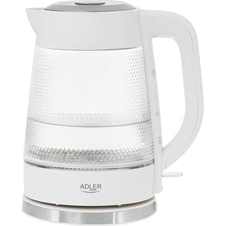 ADLER EUROPE AD 1306 Glas-Wasserkocher, 1,8 L, 1850W, mit LED-Beleuchtung und Wasserstandsanzeige, Weiß – Bild 1