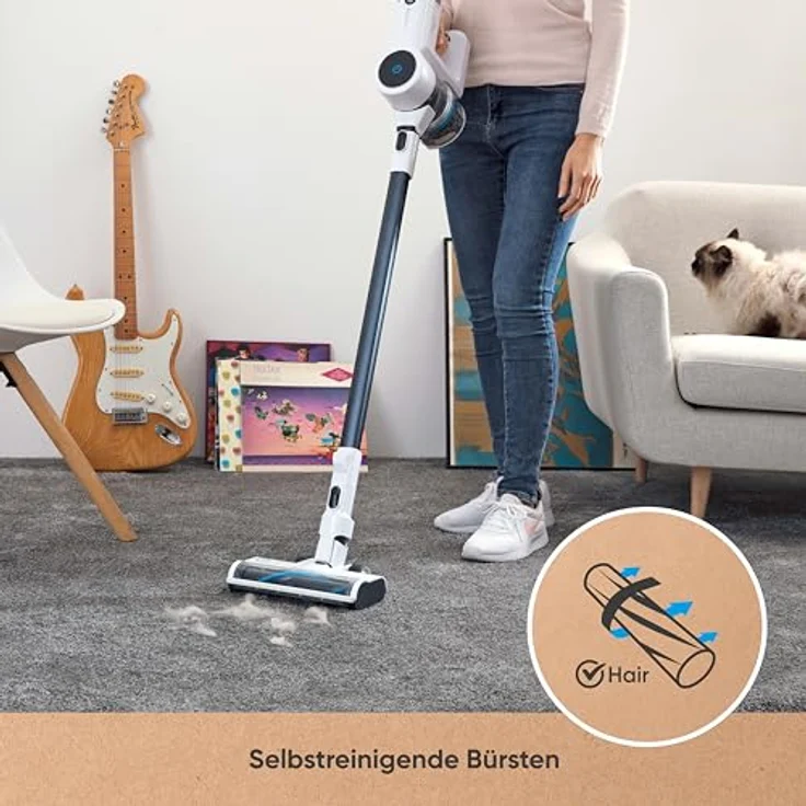 hoogo S4 Handstaubsauger, 60 min Akkubetrieb, Akkuwechsel-Option, 3 Leistungsstufen, LED-Ladestandsanzeige, Überladeschutz, Weiß-graphitgrau – Bild 5