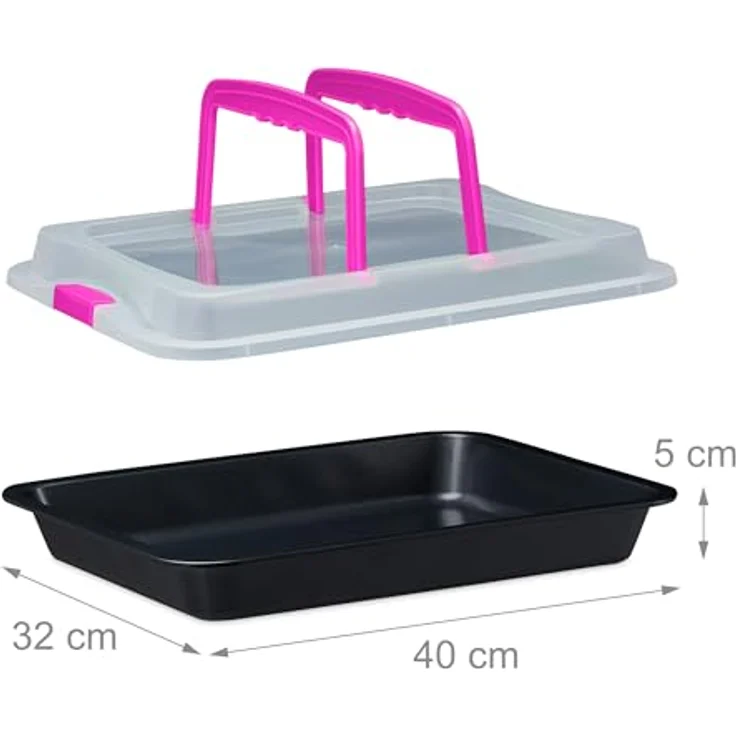 relaxdays Backblech mit Deckel, rechteckige Kuchenform aus Carbon-Stahl, Pink, antihaftbeschichtet, mit 2 Tragegriffen und Verschlussclips – Bild 5