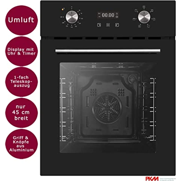 PKM Backofen nur 45 cm breit Einbau Umluft Teleskopauszug Timer - Preisvergleich – Bild 2
