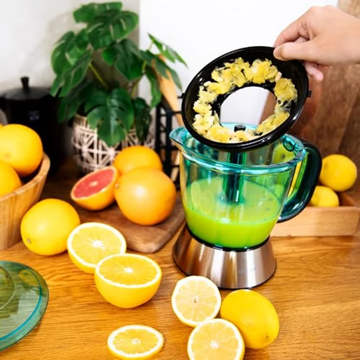 Cecotec Exprimidor Zitrus Easy White V, Zitruspresse mit 1 Liter Saftbehälter, Schwarz/Blau/Silber, spülmaschinenfest – Bild 4