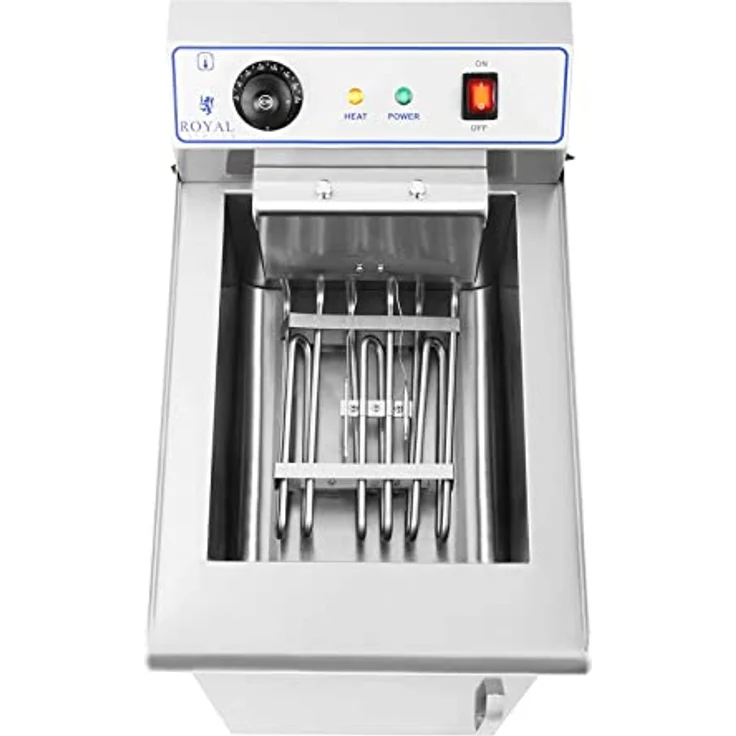 Royal Catering Friteuse Fritteuse mit Unterschrank (16 L, 6000 W, 400 V, 60–200 °C, 34 x 53 x 94 cm, Edelstahl, inkl. Korb und Deckel) – Bild 3
