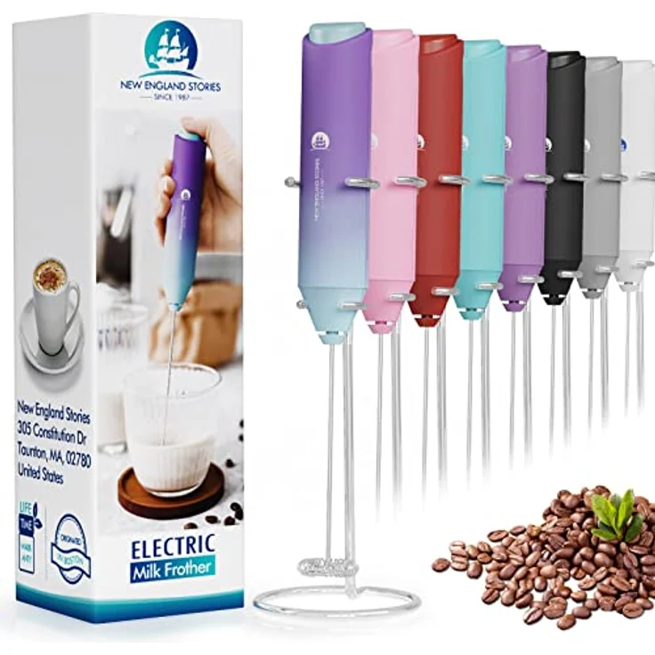 New England Stories Handheld Foam Maker, leistungsstarker Milchaufschäumer für Kaffee, Cappuccino, Latte, Matcha und heiße Schokolade, Ergonomisches Design, mit Ständer, Nordlicht – Bild 1