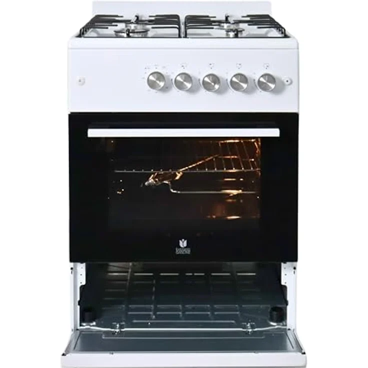 Gasline Gas Standherd 4 Flammig 60cm breit, Gas-Backofen mit Thermostat, Grill und Umluft Weiß SHGG6060FG Erdgas/Propangas – Bild 2