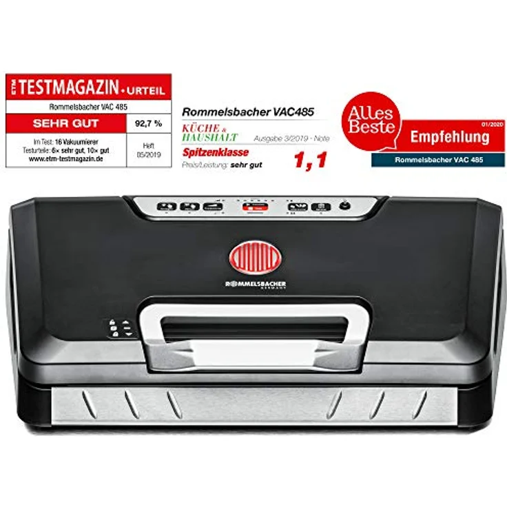 Rommelsbacher Vakuumierer VAC 485 - Absaugleistung 15 Liter-Min., Einhand-Bedienung, für Langzeitbetrieb geeignet, Doppel-Versiegelungsnaht, 2 Versiegelungszeiten, für Folien bis 30 cm Breite – Bild 2
