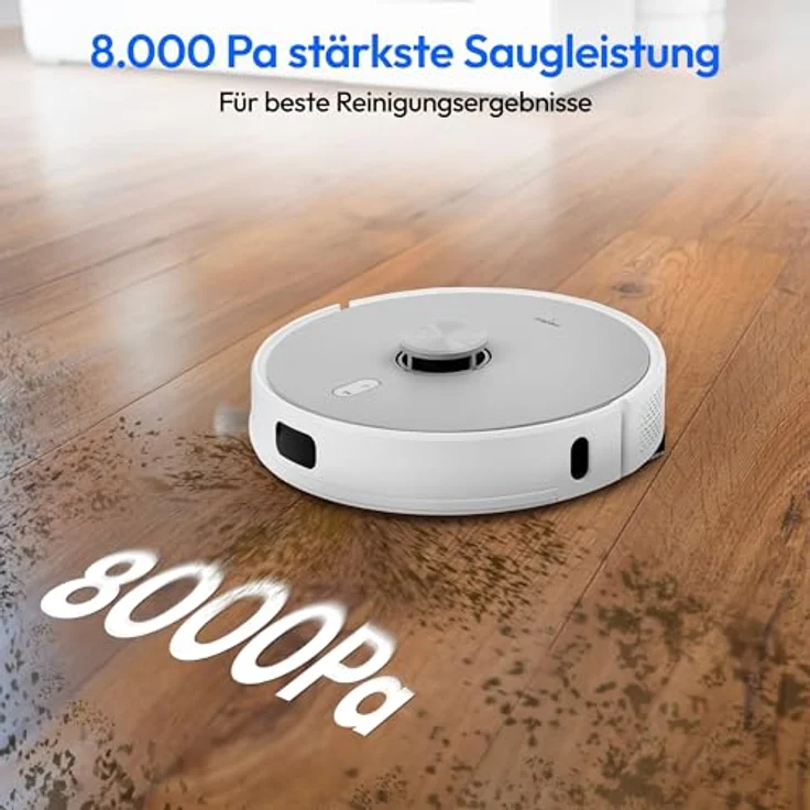 Medion® Saugroboter X42 SW+ mit Absaugstation, 8.000 Pa Saugleistung, 240min Laufzeit, 28,8 W, Nass- und Trocken Saugroboter, Teppicherkennung, Lasernavigation – Bild 6