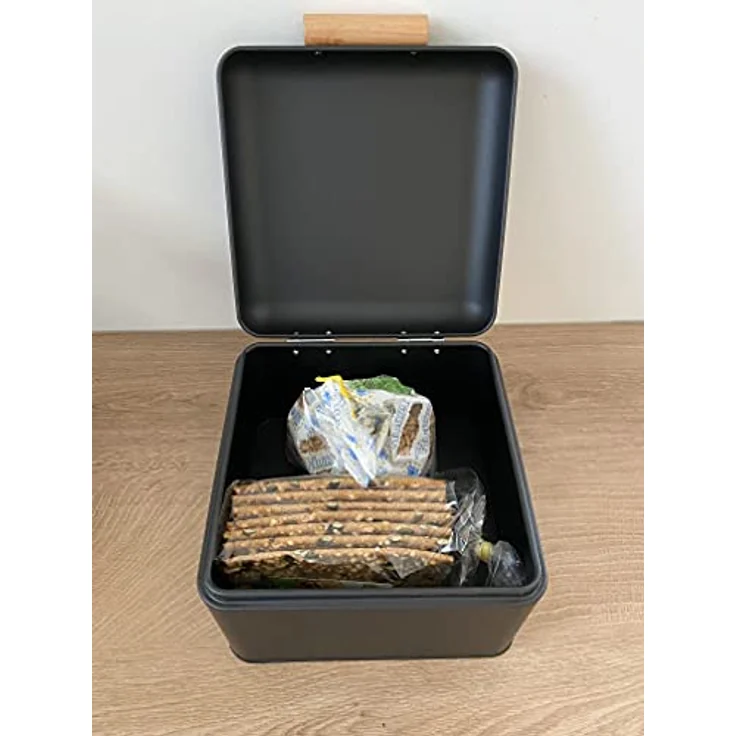 ADOB Brotkasten Brotbox Bambus schwarz matt aus Metall mit Deckel, 20x20x14, 91520 – Bild 5