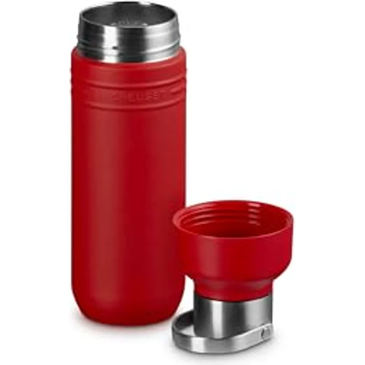 Le Creuset On The Go Thermoskanne, Edelstahl, 500 ml, rot, doppelwandige Vakuumisolierung, hält Getränke bis zu 12 Stunden heiß und 24 Stunden kalt – Bild 2