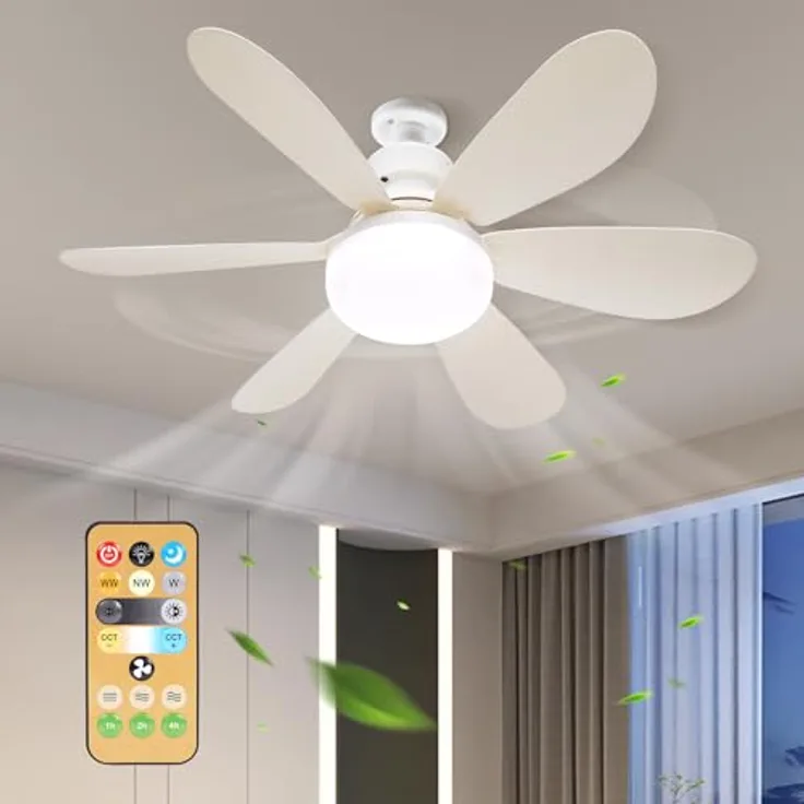 BomKra Deckenventilator mit Beleuchtung und Fernbedienung, 30W LED Lampe, 3 Geschwindigkeiten, dimmbar, Timer-Funktion, leiser Betrieb für Schlafzimmer