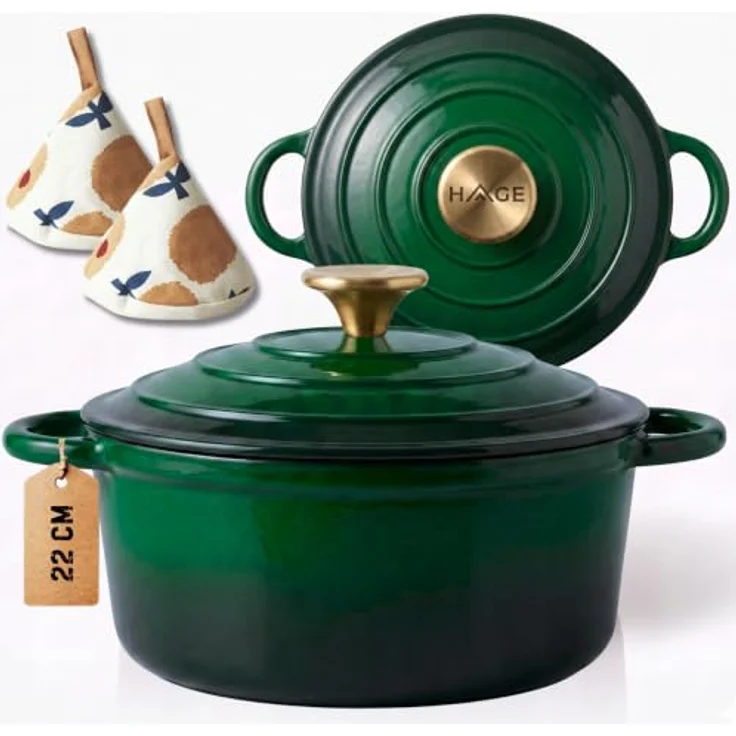 Torvon Bräter Gusseisen-Topf emailliert, 22 cm, flaschengrün – Bild 1