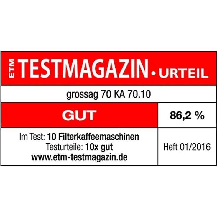 grossag Filter-Kaffeemaschine mit Glaskanne KA 70.10, 1,4 Liter für 10 Tassen Kaffee, 900 Watt und 240 Volt, Schwarz ? Weiß – Bild 7