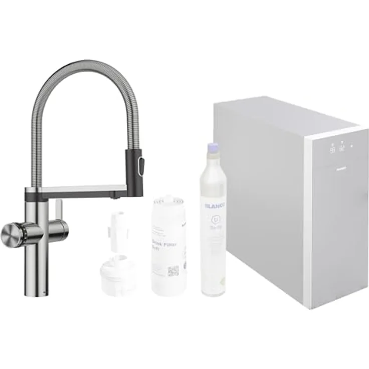 BLANCO CHOICE Icona | Multifunktionale Armatur aus Edelstahl | Gekühltes still, medium, sprudel & kochend heißes Wasser | Inkl. App zur Personalisierung | Farbauswahl: Edelstahl, Matt Schwarz, Satin Gold, Satin Dark Steel