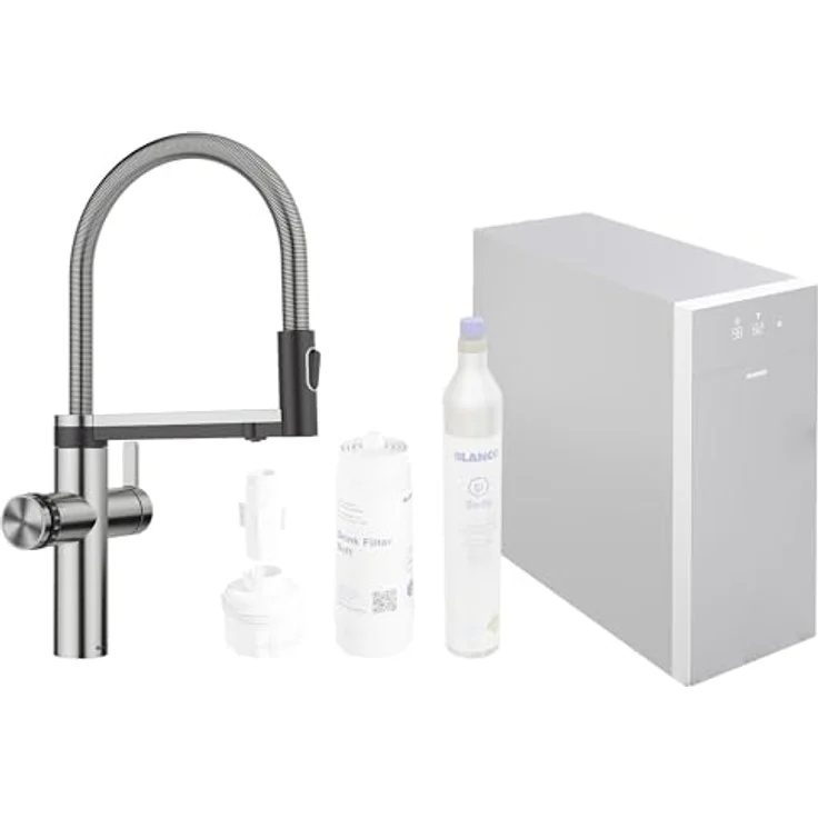 BLANCO CHOICE Icona | Multifunktionale Armatur aus Edelstahl | Gekühltes still, medium, sprudel & kochend heißes Wasser | Inkl. App zur Personalisierung | Farbauswahl: Edelstahl, Matt Schwarz, Satin Gold, Satin Dark Steel – Bild 1