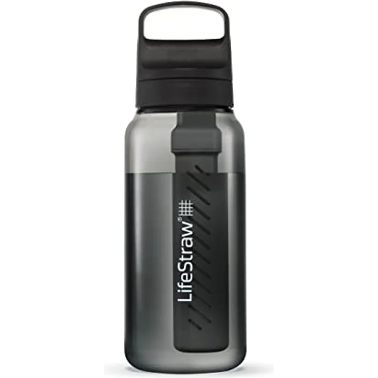 LifeStraw Go Serie - BPA-freie Trinkflasche mit Wasserfilter 1l für Reisen und den täglichen Gebrauch - entfernt Bakterien, Parasiten, Mikroplastik und verbessert den Geschmack, Nordic Noir (schwarz) – Bild 1