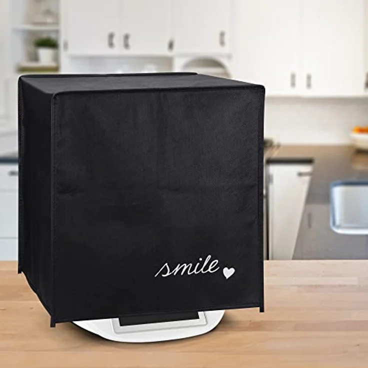 kwmobile Hülle kompatibel mit Thermomix TM5 / TM6, Küchenmaschine Abdeckhaube in Weiß Schwarz mit Smile Herz Design – Bild 2