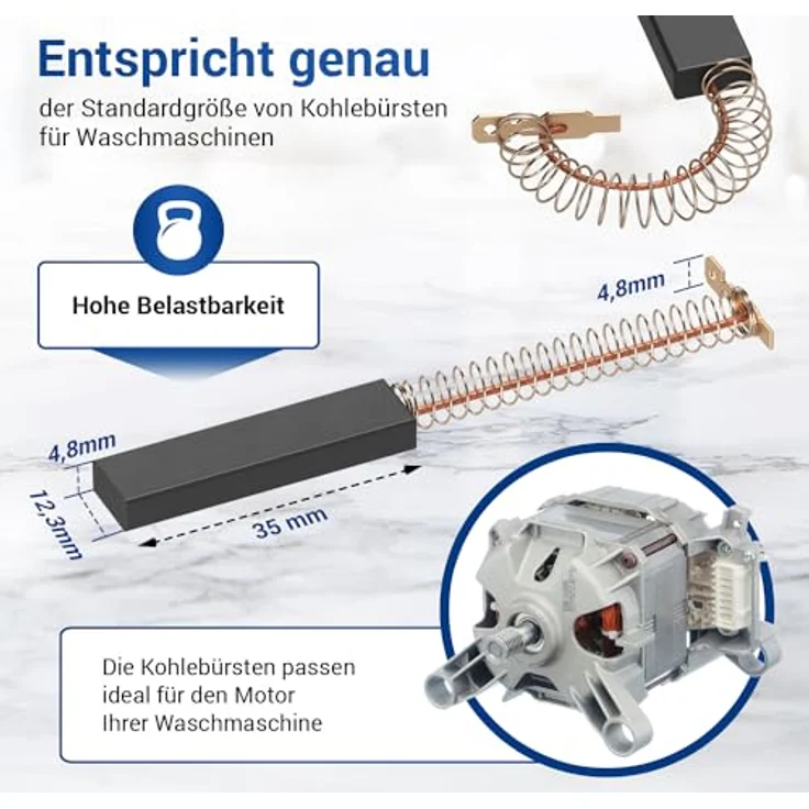 VIOKS Motorkohlen Ersatz Bürste für Bosch 00154740, 2-tlg, Kohlebürsten 4,8mm für Motor Waschmaschine und Waschtrockner – Bild 3