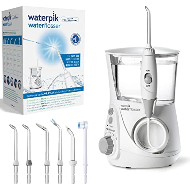Waterpik Ultra Professional Waterflosser feststehende Munddusche mit 7 Aufsätzen, Druckbereich von 0,7-7 Bar regulierbar über 10 Druckeinstellungen, integrierter Timer, Weiß (WP-660EU) – Bild 1