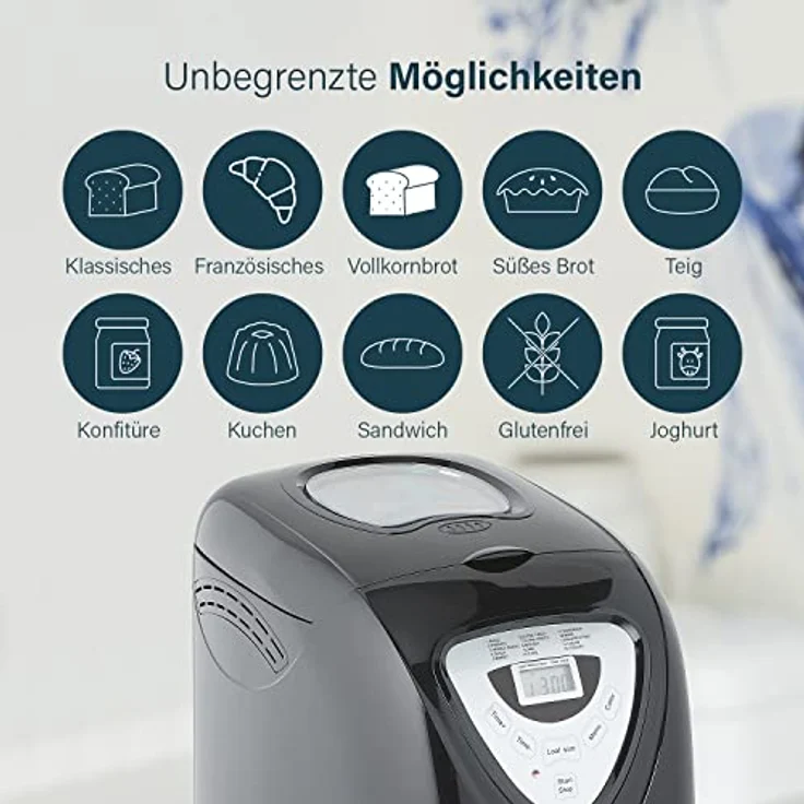 Princess 152009 Brotbackautomat Brotbackmaschine, 15 Programme und Glutenfrei Backprogramm, bis 900 Gramm Brotgewicht, 600 Watt Leistung, Timer und Warmhaltefunktion, Schwarz – Bild 5