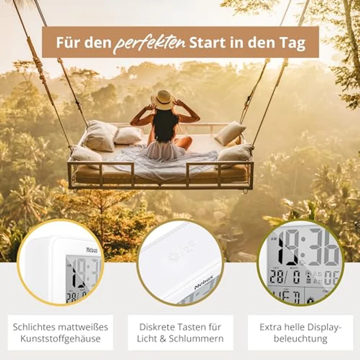 Mebus Digitaler Funk-Wecker Modell 25594, Temperaturanzeige, Hintergrundbeleuchtung, Kalender, kompakt und stabil, Schwarz – Bild 4